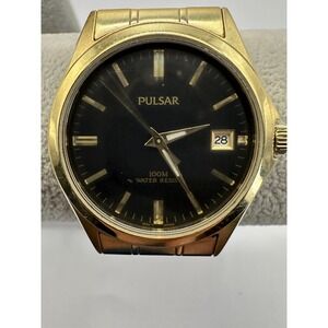 Pulsar‎ VX42-X020 Mens Watch New Battery Stainless Steel Gold Band 37MM 7.5" V